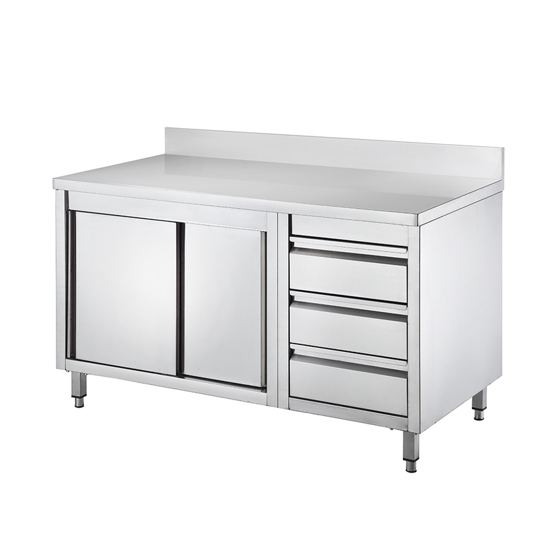 Stainless Steel Worktable with Cabinet and Drawer with Backsplash