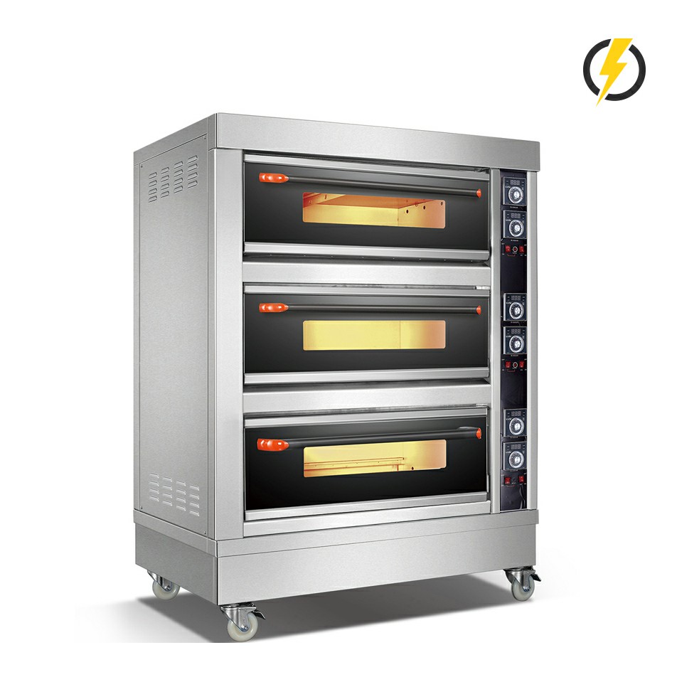 Room Temp.~400℃ 3 layer 6 trays Tempered Glass Door Deck Oven Instrument Control