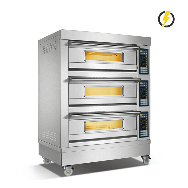 Room Temp.~400℃ 3 layers 6 trays Electric Stainless Steel Door Oven Deck Oven Steam Control