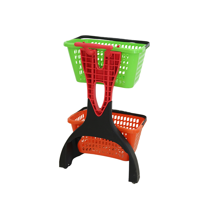 Convenience Store 2 Tiers Plastic Shopping Carts with Basket