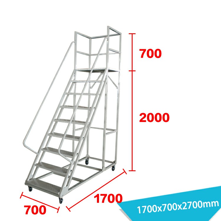 9-Step Steel Rolling Ladder with Handrails LT-14