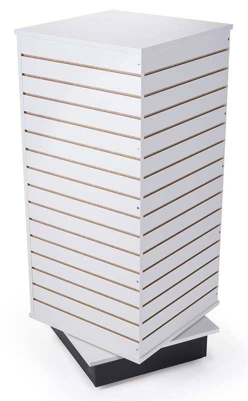 Four Side Wood Slat Wall System Rolling Slatwall Display Tower