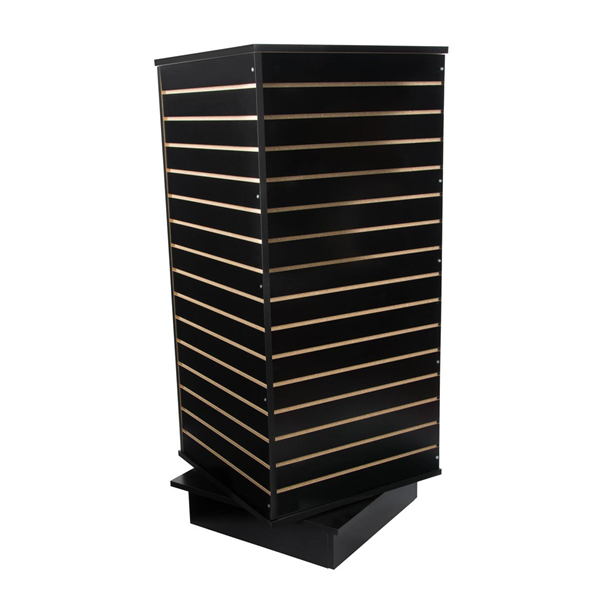 Four Side Wood Slat Wall System Rolling Slatwall Display Tower