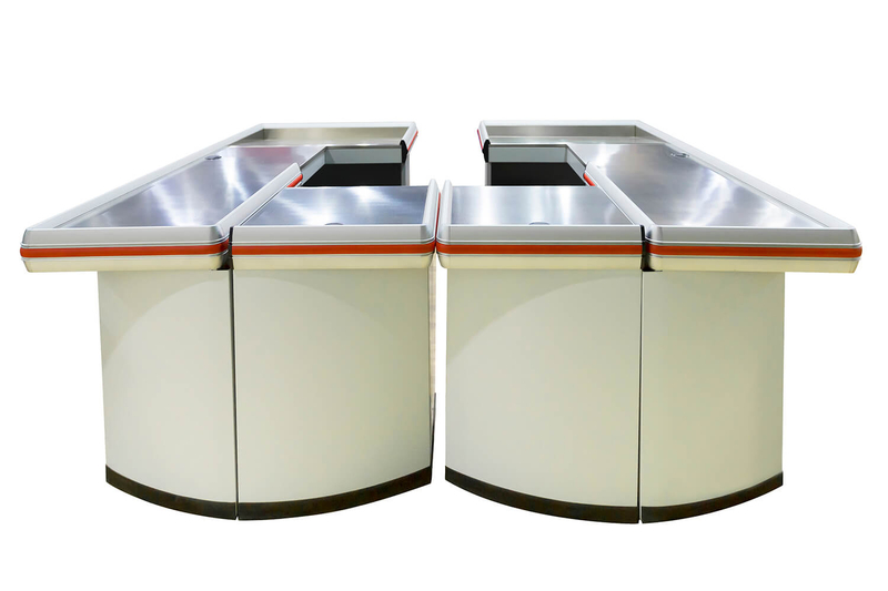 White Supermarket Cashier Counter with Red Bumper