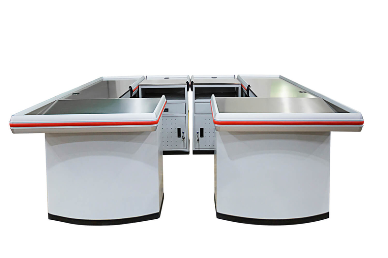 White Supermarket Cashier Counter with Red Bumper