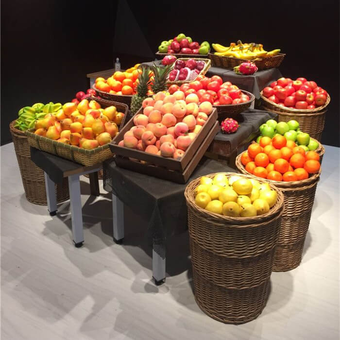 Vegetable and fruit display rackwicker basket