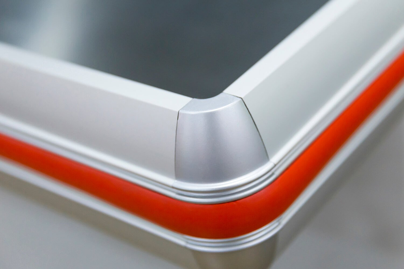 White Supermarket Cashier Counter with Red Bumper