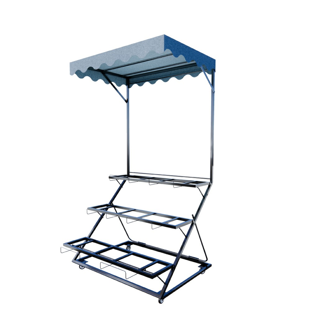 Foldable Produce Display Rack with Awning