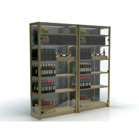 Metal And Wooden Wine Shelf with Glass Door