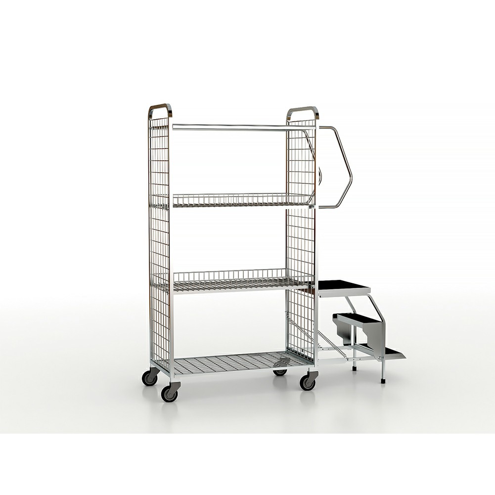 Multi Layers Shelves Warehouse Trolley with Step Ladder