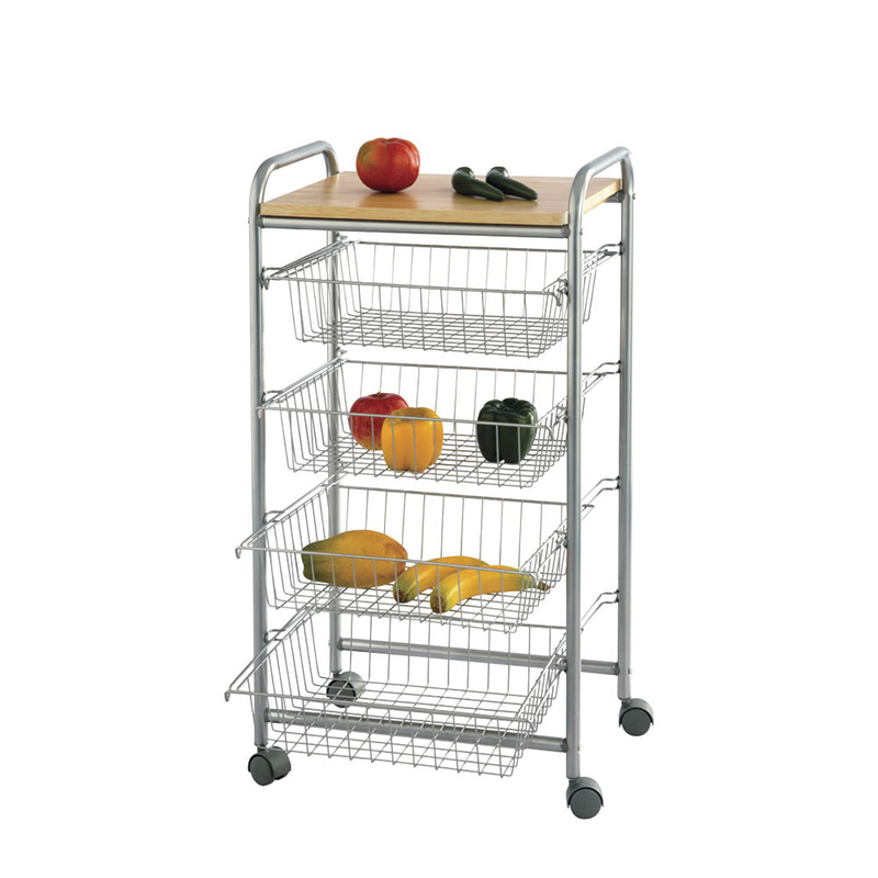 Movable Kitchen Storage Wire Basket Shelf
