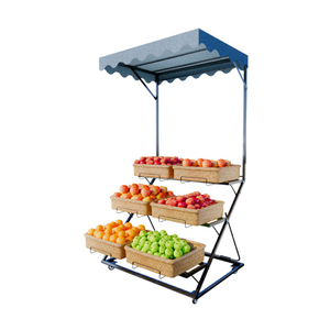 Foldable Produce Display Rack with Awning