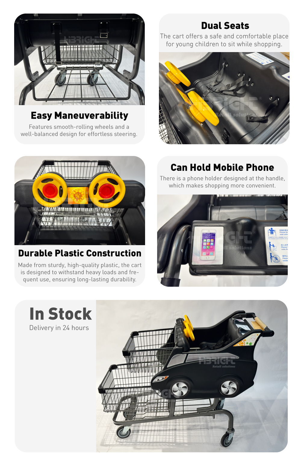 Double Seat Plastic Shopping Cart3