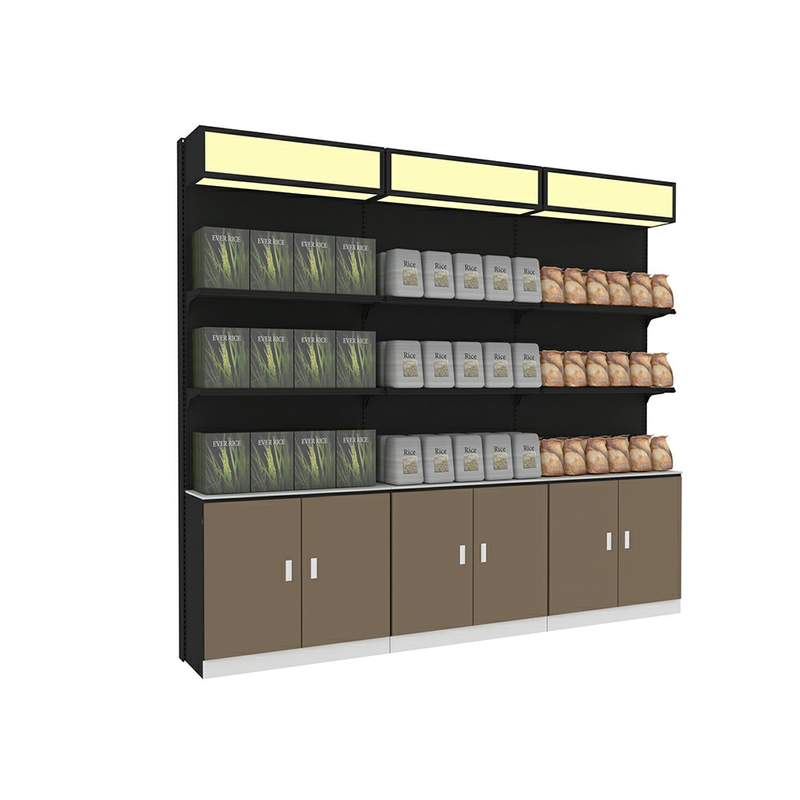 Supermarket Shelf with Wooden Cabinet And LED Light Box