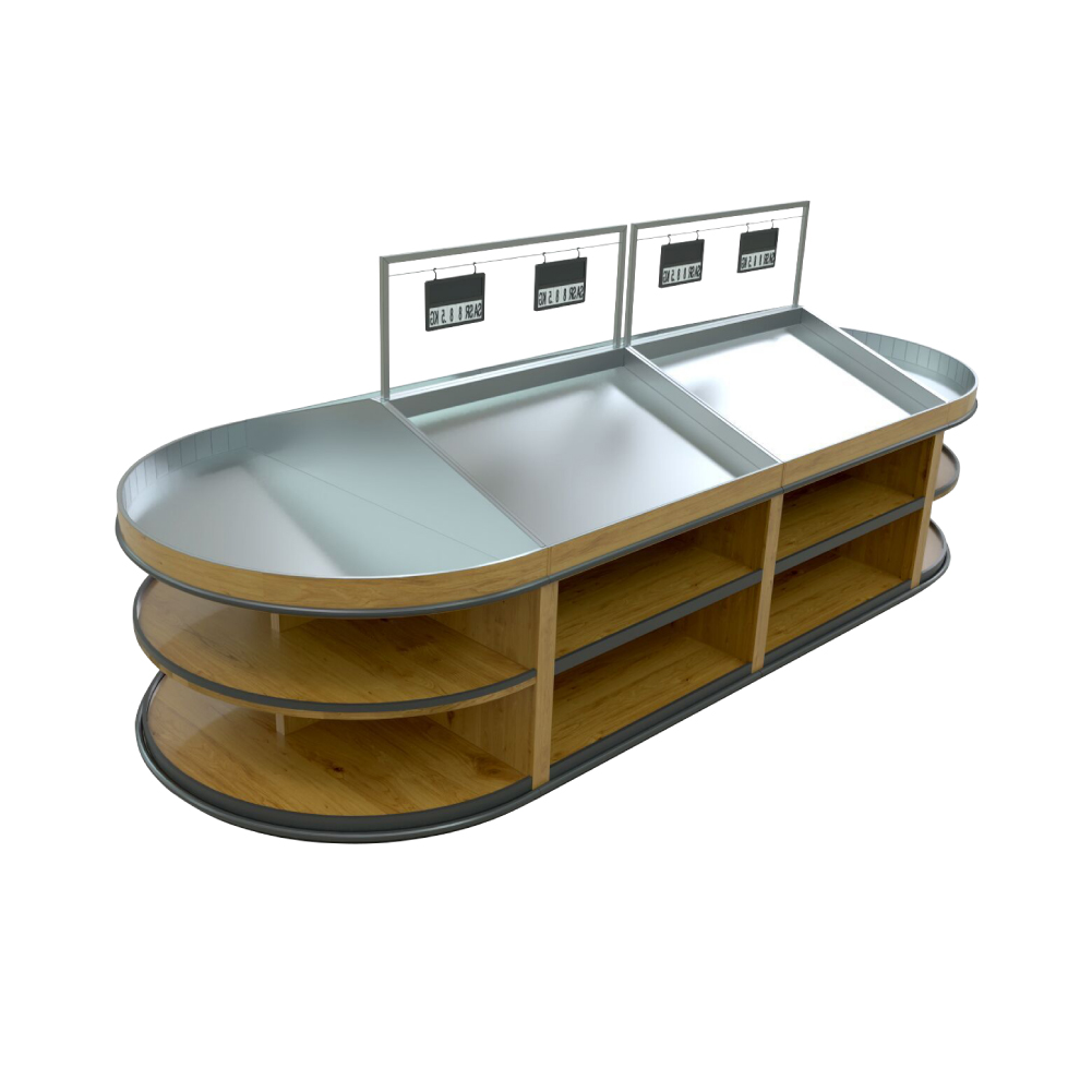 Stainless Steel Wooden Vegetable Display Stand