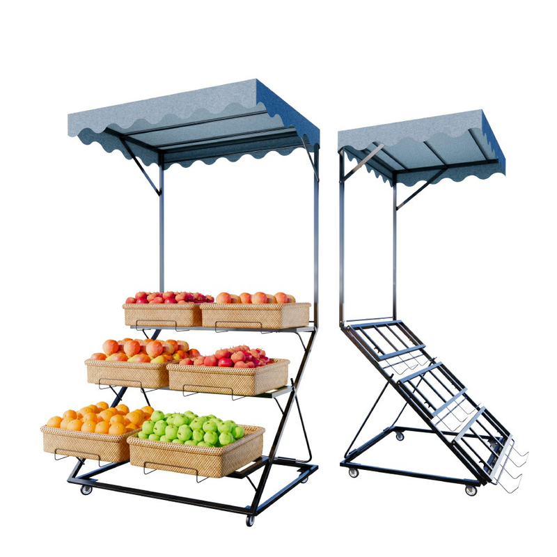 Foldable Produce Display Rack with Awning