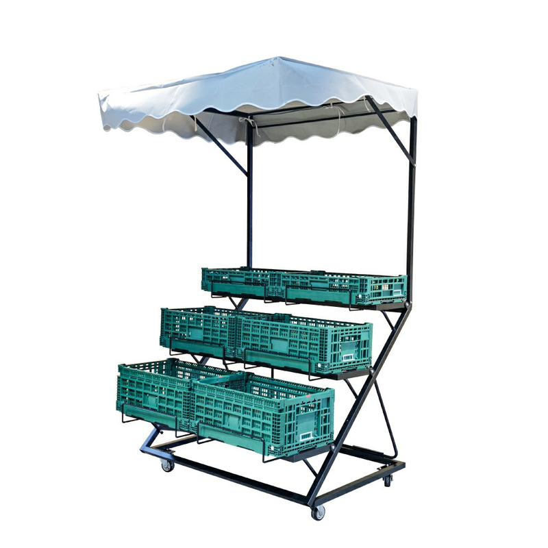 Foldable Produce Display Rack with Awning