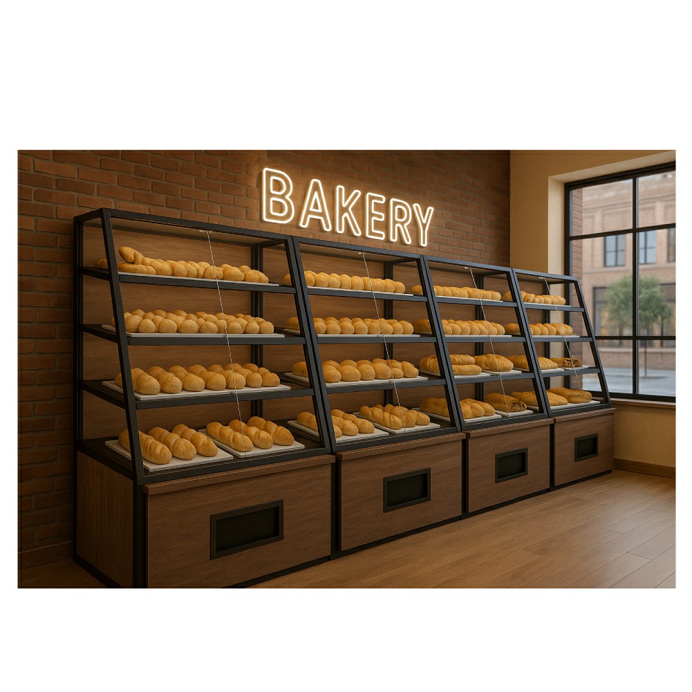 Wooden Wall Display Cabinet for Bread Store
